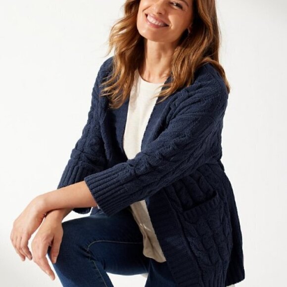 Tommy Bahama Small Chenille Cable Knit Navy Blue Open Face Cardigan NWT - Picture 4 of 8